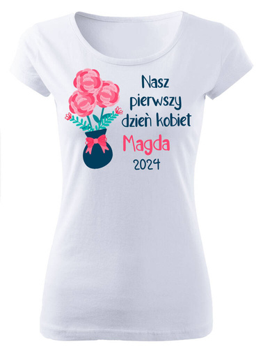 "Nasz pierwszy Dzień Kobiet" koszulka damska Moocha biały 