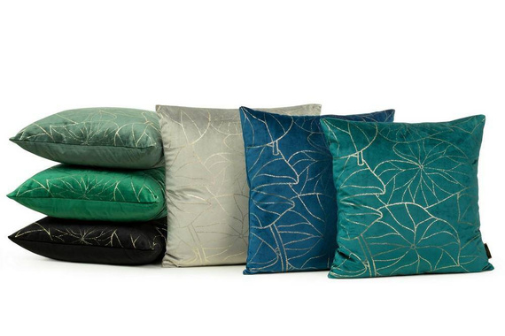 Blink 17 Poszewka dekoracyjna welwetowa liście Eurofirany ciemna mięta