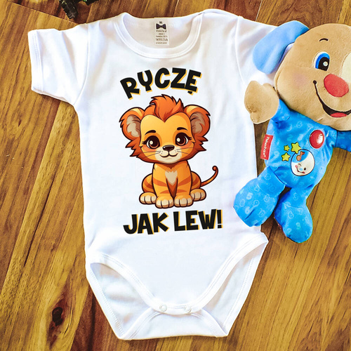 "Ryczę jak lew" Body krótki rękaw Moocha biały