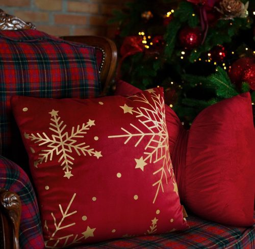 Chp 237 Poszewka świąteczna welurowa Eurofirany czerwony– miękka, elegancka dekoracja