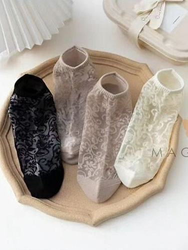 Stopki damskie CC-251112 – bawełniane z siateczką i wzorem beige