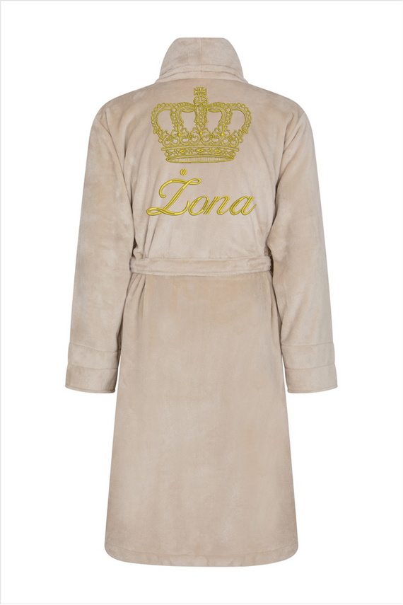 Żona + Korona Szlafrok damski polarowy ByShelly - beżowy/złoty