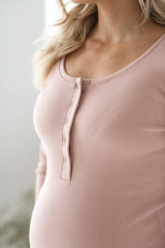 Tummy Sukienka ciążowa i do karmienia z dzianiny w prążek Milk&Love pudrowy róż