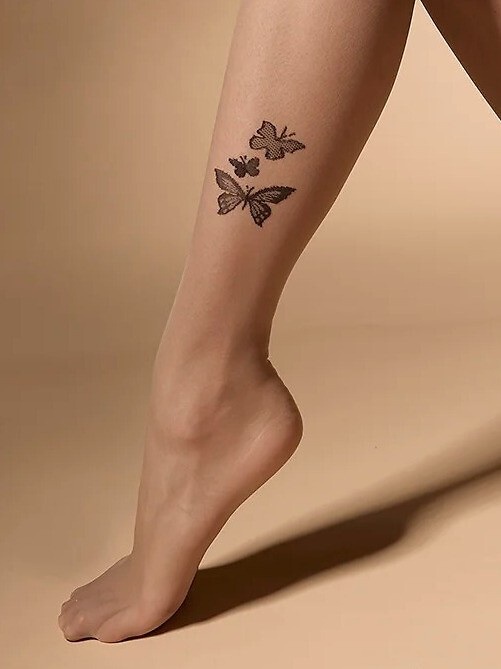 Rajstopy damskie 20 den Ailes Knittex – trwałe, z motywem motyli, subtelny klin naturel-nero