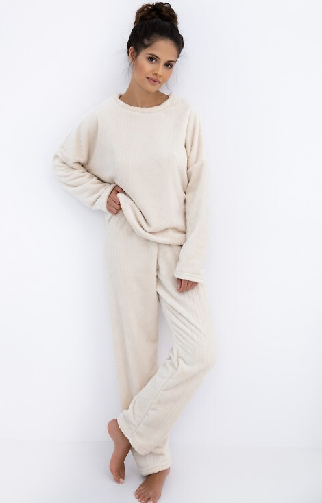 Bridget Piżama damska Homewear Sensis – ciepła, dzianina soft, ecru