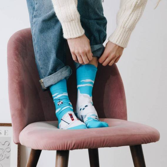 078 Nie do pary, Skarpety damskie More - 021 niebieski