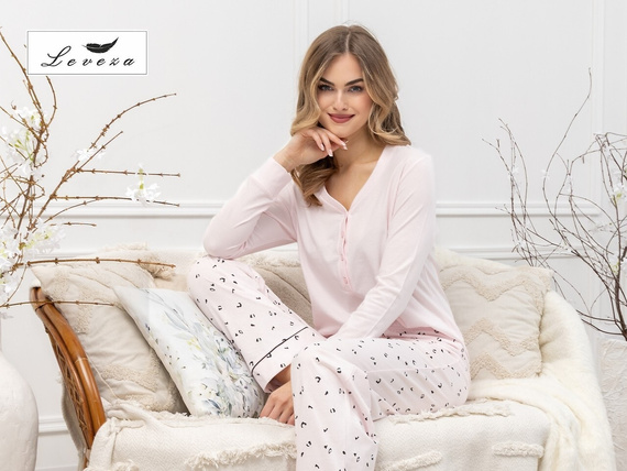 Piżama damska Laveza Afra 1617 – bawełna, jasny róż, długi rękaw