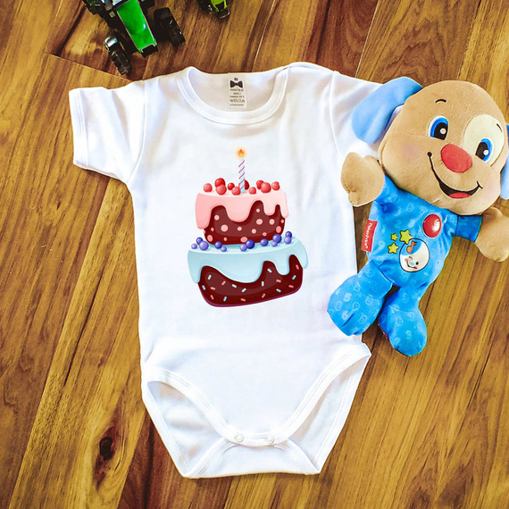 "ROCZEK torcik z jedynką" Body krótki rękaw Moocha biały