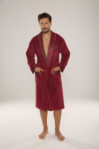 868 Noble Szlafrok męski welurowy De Lafense– elegancki, miękki, premium, burgund