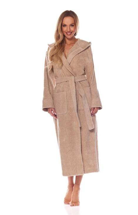 2102 Długi Szlafrok Damski Frotte L&L - beżowy