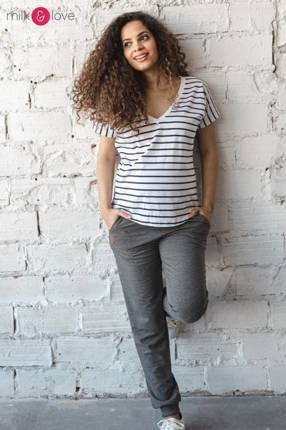 Two Ways bluzka ciążowa i do karmienia dwustronna krótki rękaw Milk&Love paseczki