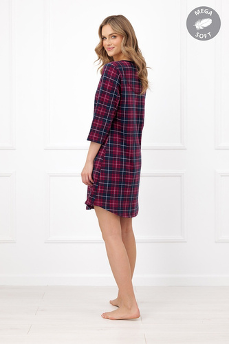 Italian Fashion Brenda Koszula nocna damska Mega Soft krata rękaw 3/4