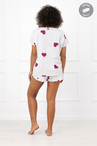 Italian Fashion Soul Piżama damska krótka Mega Soft ecru bordowe serca
