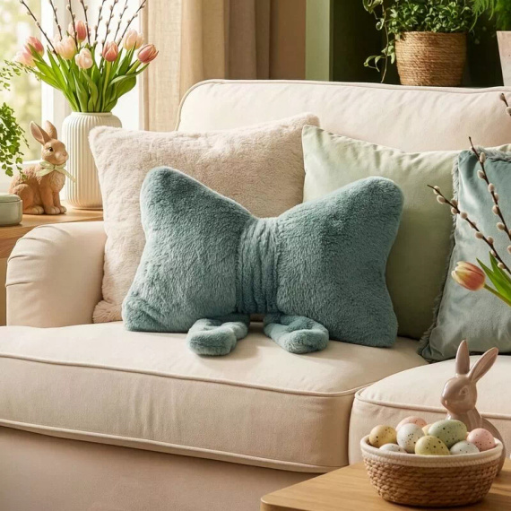 Eurofirany Wiosna 135 – poduszka dekoracyjna 37x10x30 kokarda szałwiowa 