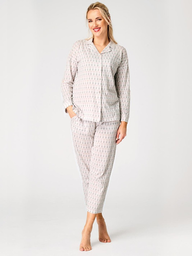 Piżama damska LNS 879 Key bawełniana beżowa guziki, komfortowa i elegancka