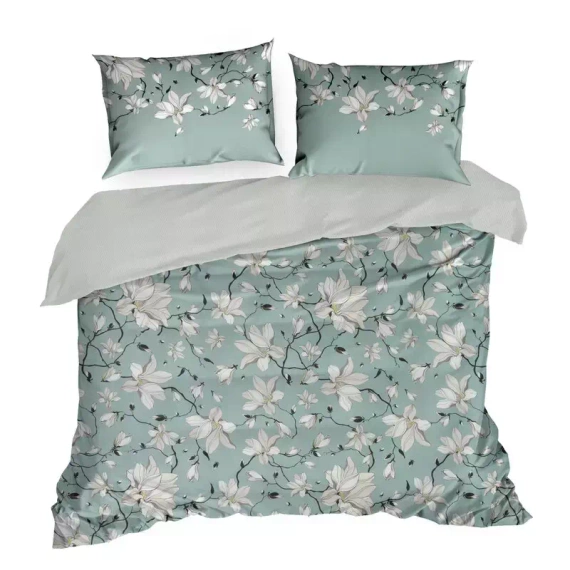 Spring 04 Kwiaty pościel satynowa Eurofirany miętowy