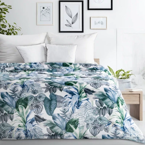 Davos 2 Koc narzuta liście Eurofirany zielony srebrny