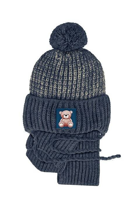 48-318 Komplet czapka+golf AJS granatowy melanż