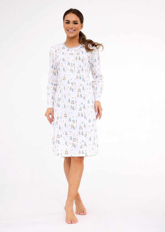 Koszula nocna damska 777/436 Cornette Fox 3 ecru– bawełna, zatrzaski, wygodny krój