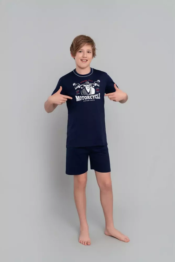 Gibson Piżama chłopięca krótki rękaw, spodnie Italian Fashion- granat