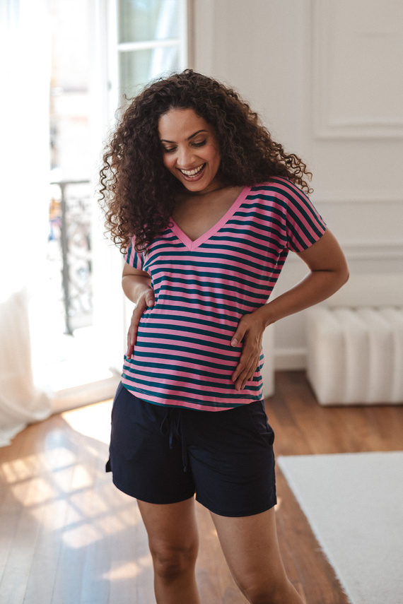 Bluzka Ciążowa Milk&Love Two Ways 2w1 Do Karmienia Dwustronna V-Neck pink-szmaragd