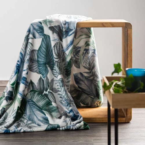 Davos 2 Koc narzuta liście Eurofirany zielony srebrny