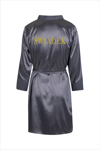 Świadek Szlafrok męski satynowy ByShelly - grafitowy/złoty