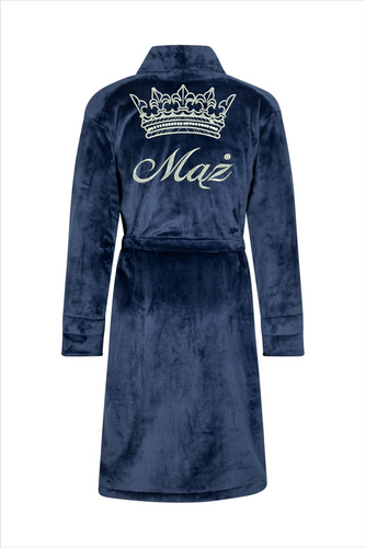 Mąż + Korona Szlafrok męski polarowy ByShelly - granatowy/srebrny