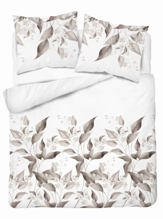 5326 B Pościel satynowa liście Detexpol beż 