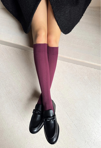 Podkolanówki Laura Veneziana vine mikrofibra, szerokie paski, nieuciskający ściągacz