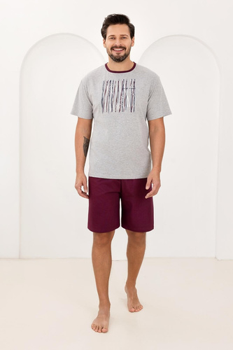 Piżama Męska 500 Regina szara – 100% Bawełna, Krótki Rękaw + Spodenki, Lekka i Wygodna na Lato