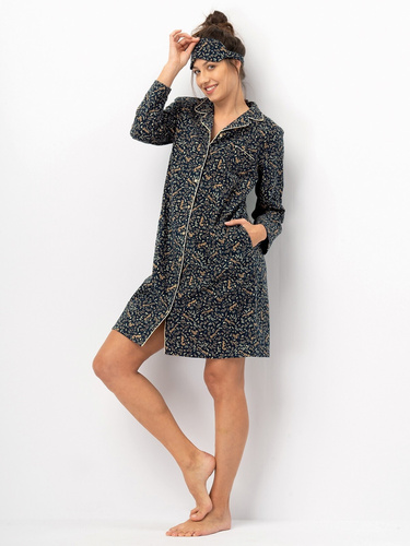 Koszula damska Key LND 706 granatowa– flanela bawełniana, długi rękaw, guziki