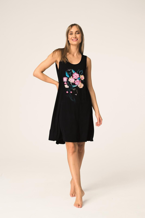 Key LND 560 czarna koszula nocna bambusowa print