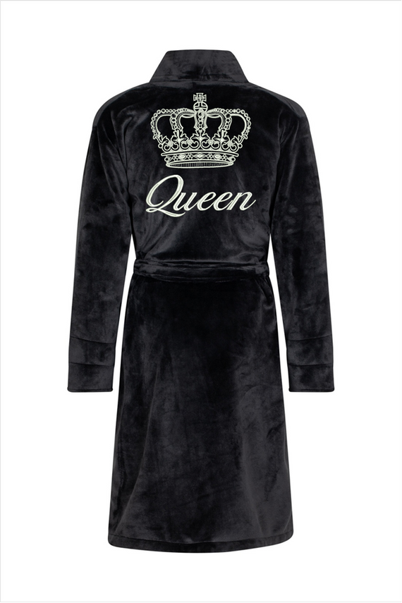 Queen + Korona Szlafrok damski polarowy ByShelly - czarny/srebrny