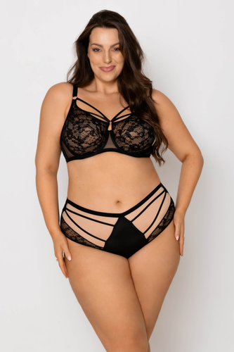 19252 Figi Mediolano Spider – Czarne Wysokie Figi z Tiulem i Koronką | Eleganckie i Zmysłowe | Idealne Dopasowanie do Sylwetki