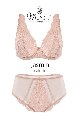 Mediolano Jasmin 19152 bralette pudrowy biustonosz koronkowy V