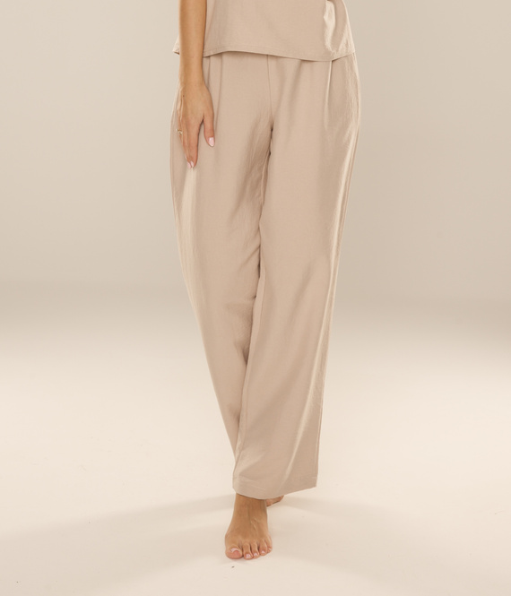 Maeve 875 Spodnie piżamowe damskie De Lafense – długie, gładkie, z kieszeniami - piasek