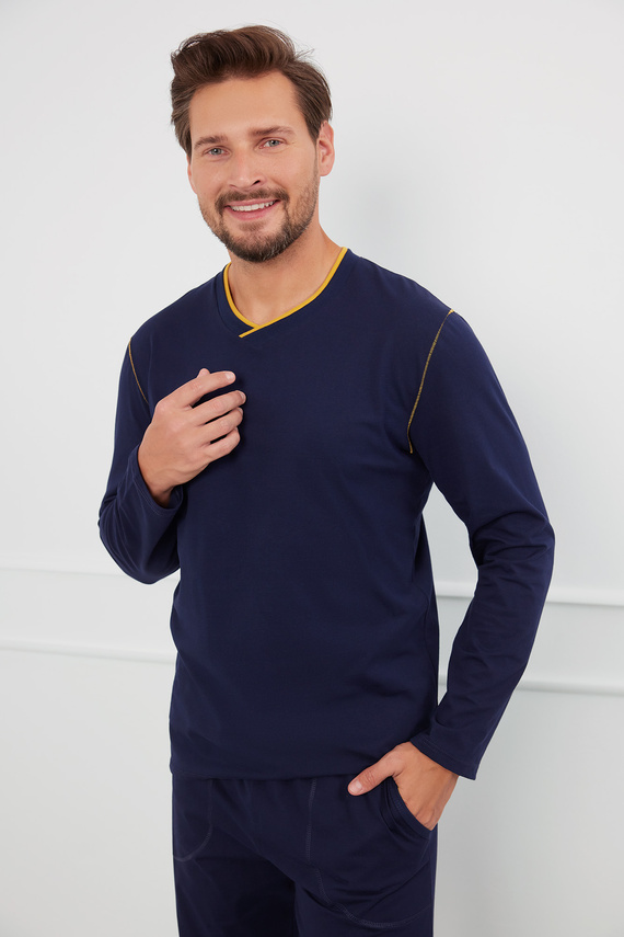Ludwik Piżama Męska długi rękaw, długie spodnie Italian Fashion - granatowy