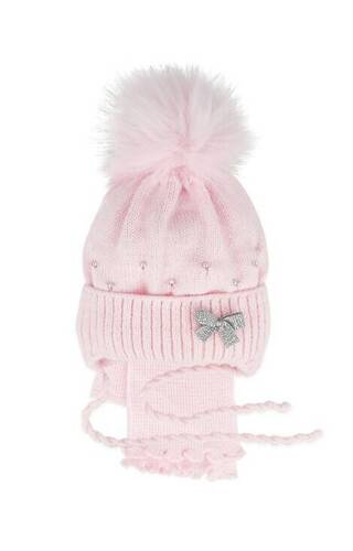 48-302 Komplet czapka+szalik AJS jasny różowy