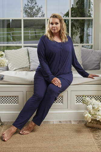 Song Piżama Damska długi rękaw, długie spodnie Italian Fashion - granatowy