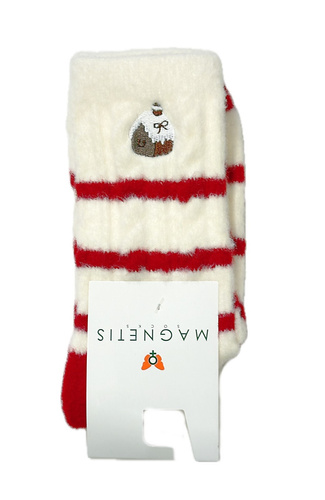 Skarpety damskie Magnetis YN5034  chatka– bawełniane, świąteczne z ozdobnym haftem