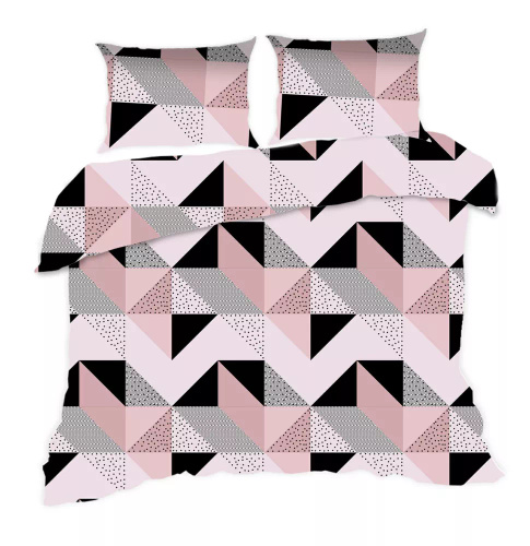 1840N Pościel bawełniana Classic E24 Karo geometria pudrowa czarna – 100% bawełna, trwała, kolorowa, komplet 2-częściowy