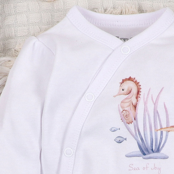 ABN-5472 Underwater World Body kopertowe z długim rękawem Nini  biały– bawełna organiczna, dla niemowląt