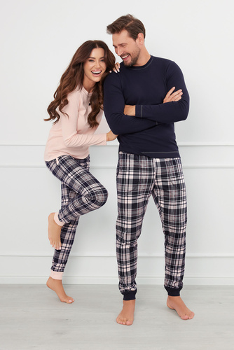 Brit Piżama Męska długi rękaw, długie spodnie Italian Fashion - granatowy/druk