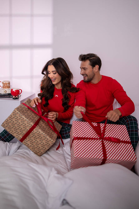 Fogo Piżama Męska długi rękaw, długie spodnie Italian Fashion - czerwony/druk