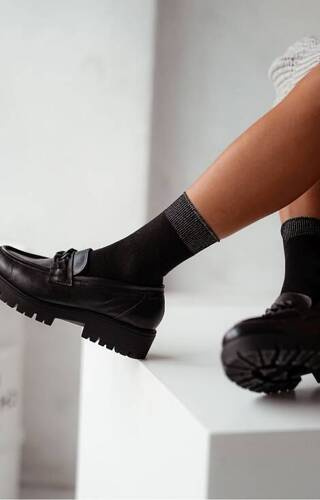 0200-60 Lurex bezuciskowe Skarpety damskie Milena - czarne