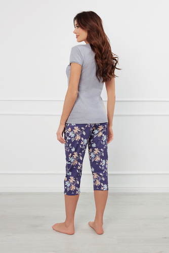 Pulia Piżama Damska krótki rękaw, 3/4 spodnie Italian Fashion - melanż/druk 