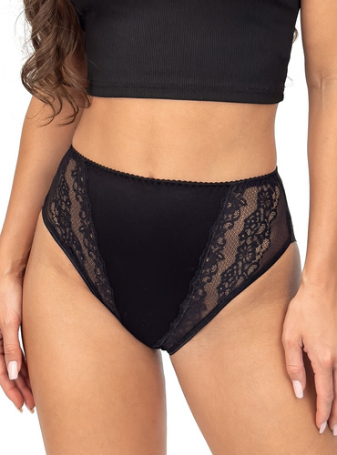 Figi 228 Donna czarne– klasyczne figi damskie z wysokim stanem i koronką