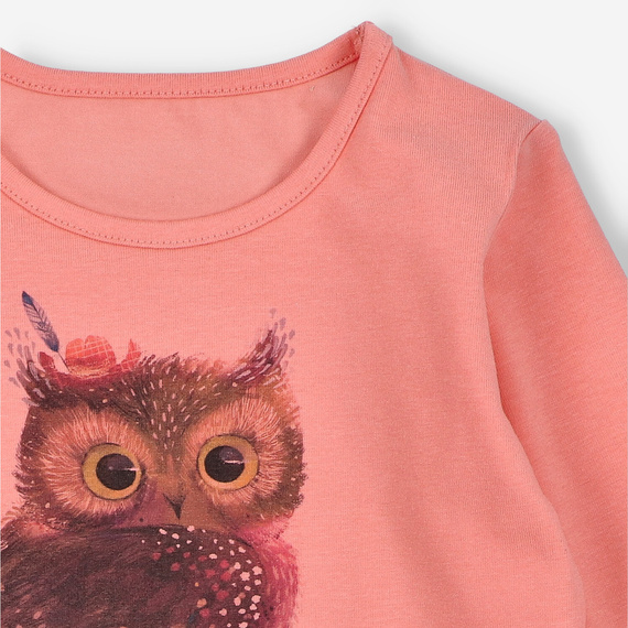 KAR-3001 Bluzka dziewczęca z długim rękawem Lagarto Verde łososiowa – stylowa, bawełniana, polska produkcja