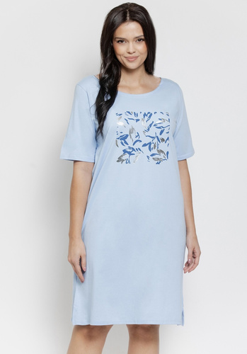 Koszula nocna Valentina 3572/3537 Taro błękitna– bawełniana, krótki rękaw